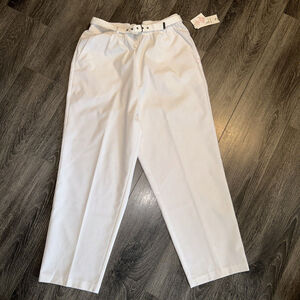 Koret Francisca Pull On Elastic Waist Pants in White - Sz 16 Short NOS WITH BELT